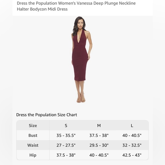 Dress the Population Vanessa Deep Plunge Neckline Halter Bodycon Midi Dress - Picture 4 of 5
